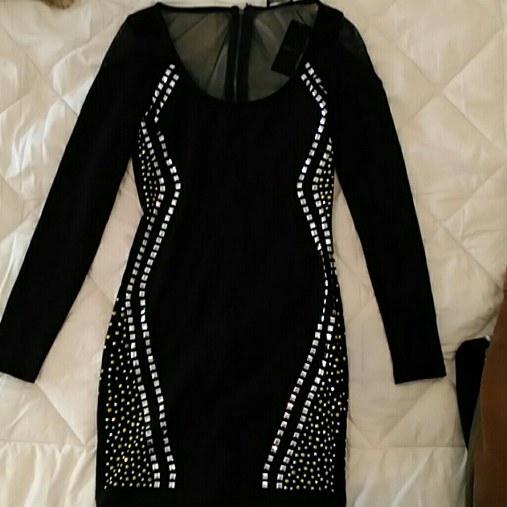 Short long sleeve bedazzled dress